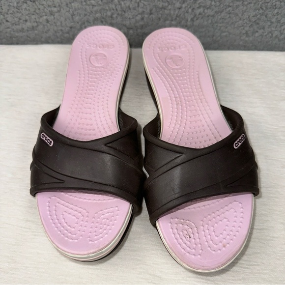 Crocs Shoes Womens 7 Brown Pink Open Toe Slip On Sandals - Picture 7 of 8